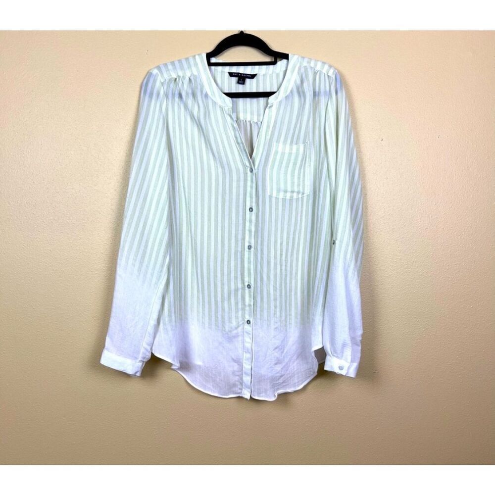 Zac & Rachel Blouse Stripe White Green Size L